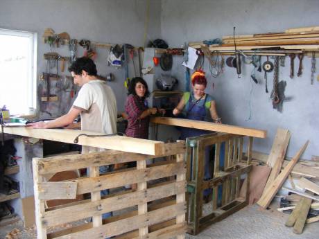 Carving the blades which are made from native Douglas fir.