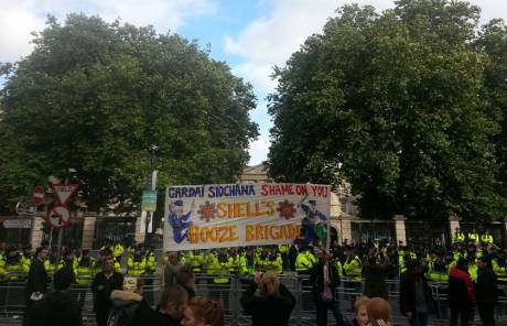 The scene at the Dail towards the end of the 'People's Assembly' as dozens of cops try to intimidate protesters